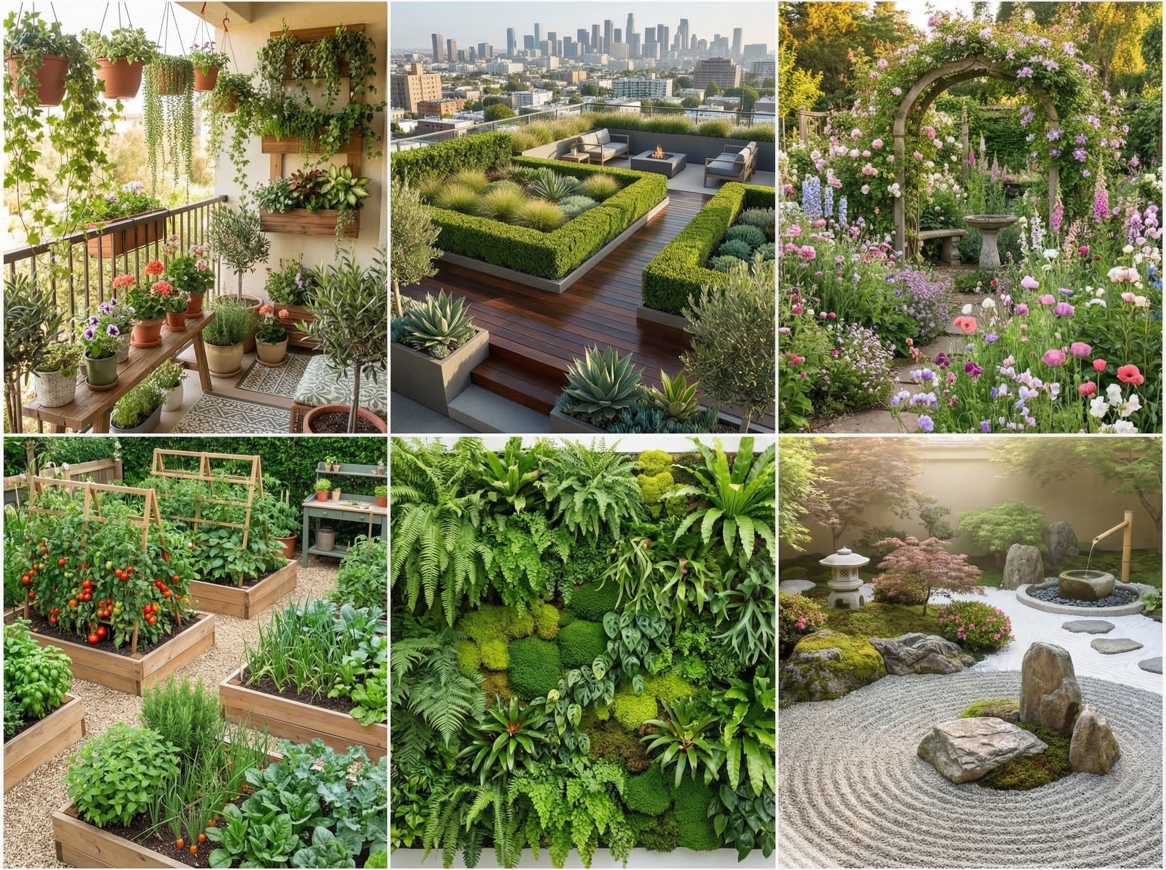 Mosaic of different garden styles from the GardenVibe community